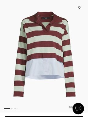 Striped Rugby Pullover with Shirt Hem - Maroon & Mint